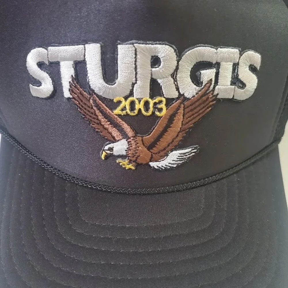 Sturgis Black Hills Motorcycle Rally 2003 Trucker Hat Black Mesh Cap Embroidered